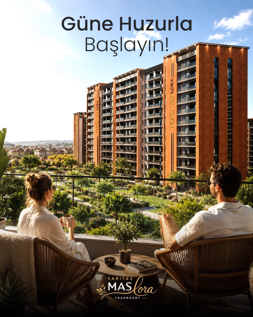 Sarıtaş Mas Lora Yaşamkent beş blok yerleşimi ve çevre bağlantılarının kuşbakışı görünümü
