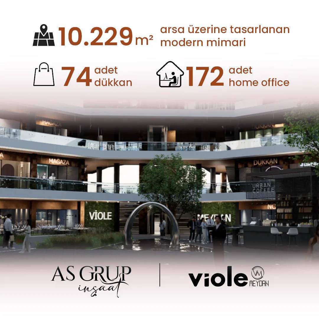Viole Meydan iç avlusu ve çok katlı ticari alanların görünümü